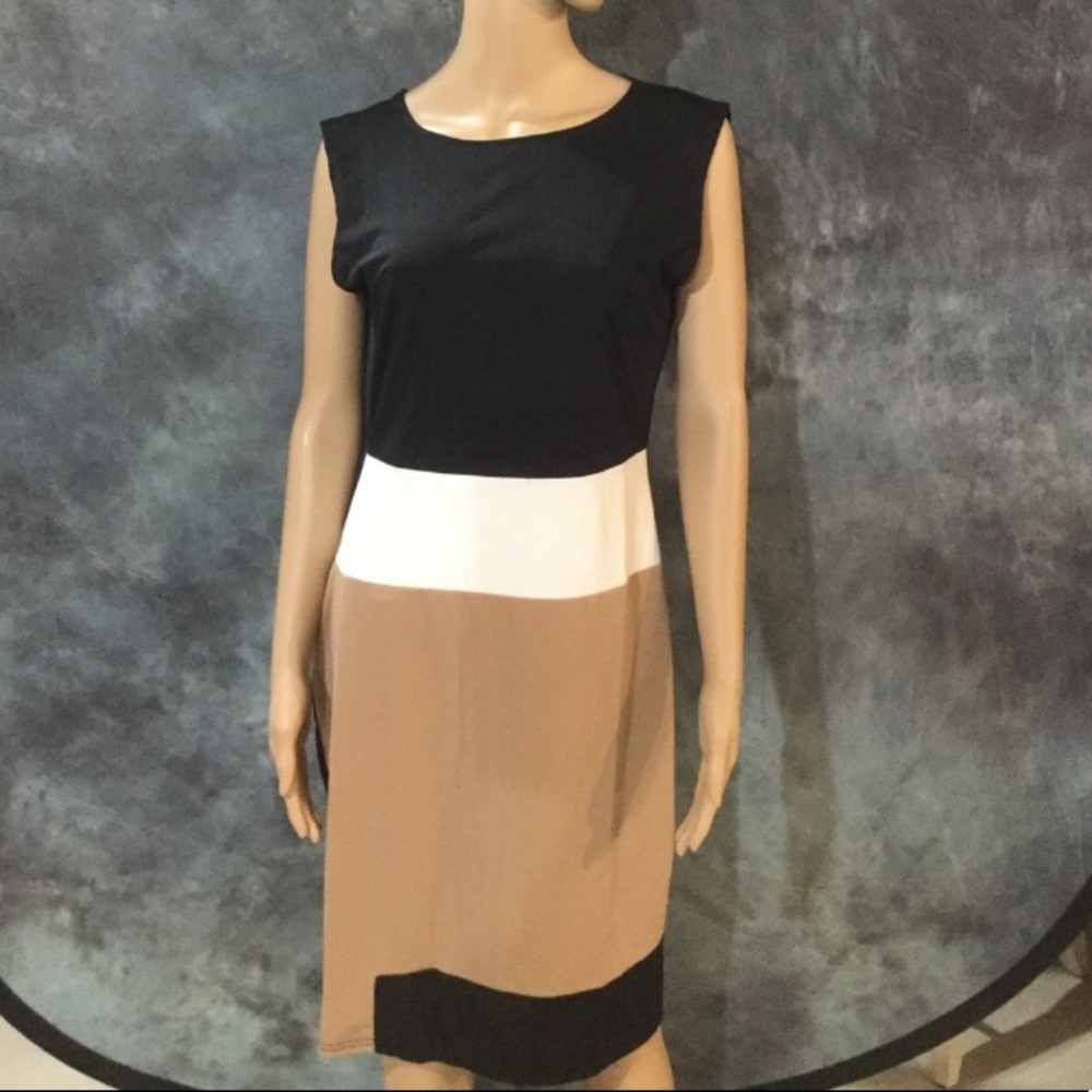 193. NWOT Bodycon Fit Sleeveless Color Block Design Dress, Sz 2XL with Stretch!